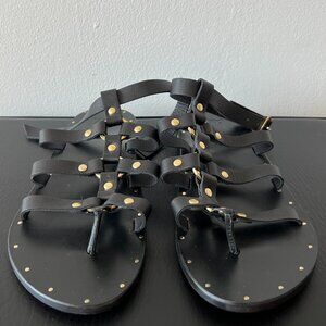Beek Crane Black Leather Gladiator Style Flat Sandal - Size 10 (New)